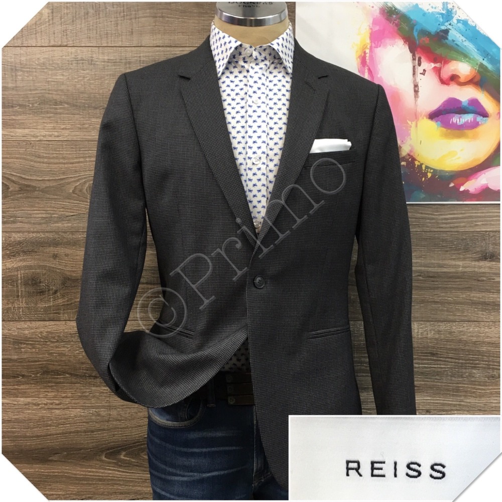 REISS Mens Wool Blazer Sport Coat Casual Jacket Size 40R One Button‎ Suit